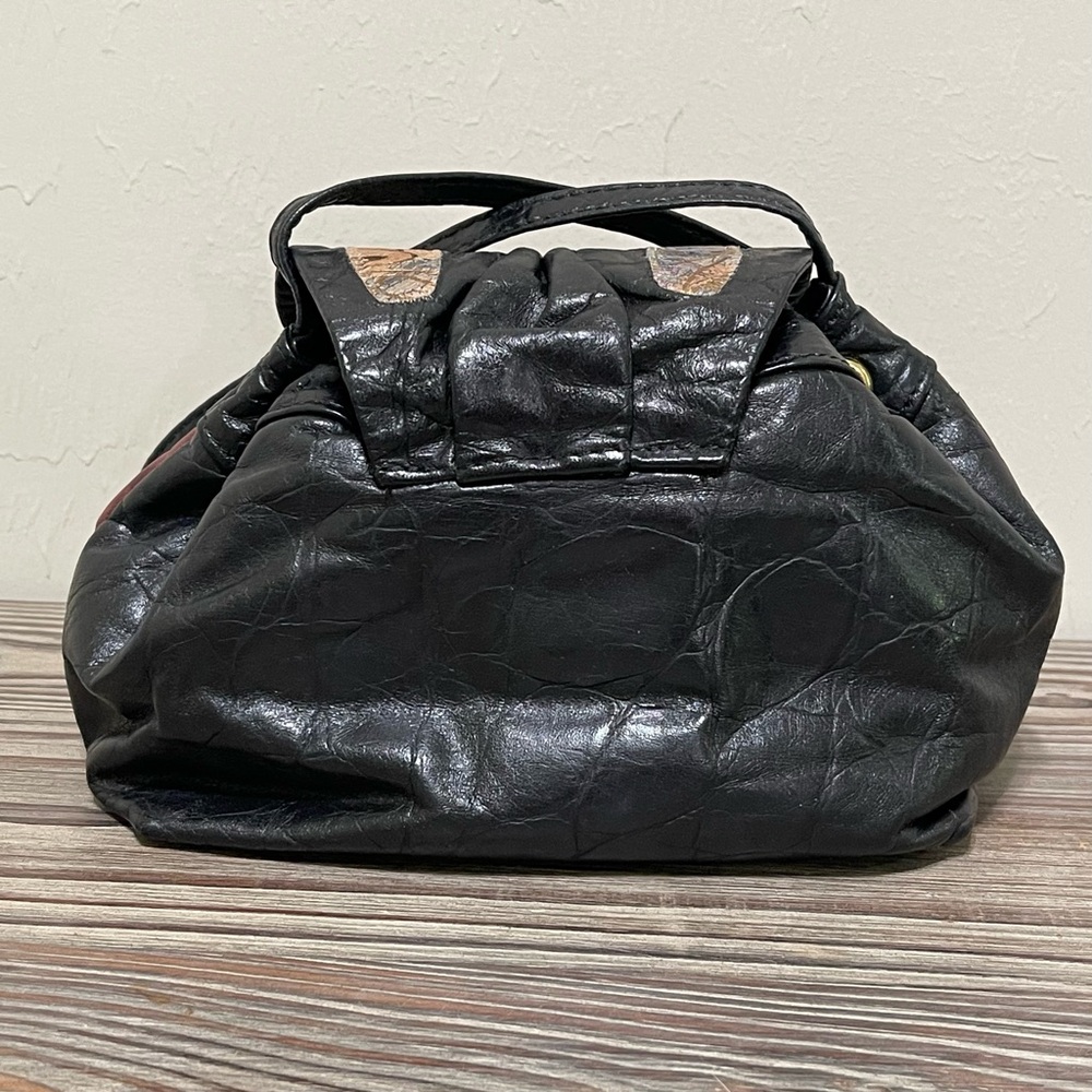 Leather Patchwork Crossbody Bag Drawstring Bucket… - image 4